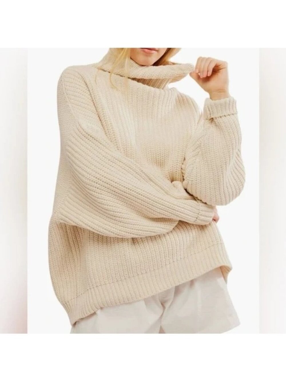 NEW Free People Swim Too Deep Turtleneck Sweater Chunky Knit Cozy Womens L